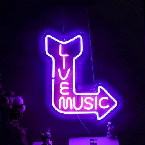 Live Music Neon Sign Pink Blue Letter LED Light for Bar Music Room Decor | Dimmable Music Neon Wall Sign, Words Neon Lights for Bedroom, Acrylic LED Sign, USB Powered, Music Studio Party Club Decor thumbnail 7