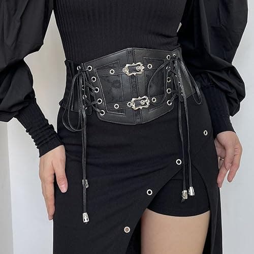 Oyccen Punk Elastic Waist Belt for Women Lace Up Dress Belts Ladies Wide Waistband Corset thumbnail 7