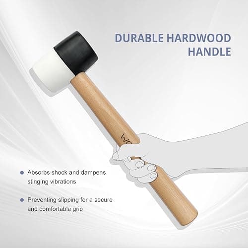 WOTAHI 8 Oz. Rubber Mallet Hammer with White and Black Double-Faced Soft Head, Hardwood Handle Small Hammer for Woodworking, Flooring, and Tile thumbnail 5