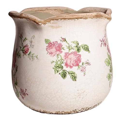 Xiaan Jiaju Shabby Chic Flower Pot, 6.11 Inch Ceramic Planter with Drainage for Indoor Plants, Vintage Ceramic Vase, Country Chic Spring Garden Home Decor, Pink Rose Floral thumbnail 4