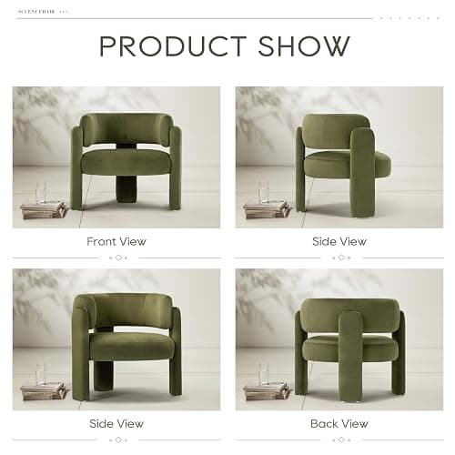 COLAMY Modern Velvet Accent Chair Set of 2, Upholstered Barrel Chairs, Comfy Side Arm Chairs with 3 Legs for Living Room, Bedroom, Reading, Green thumbnail 8