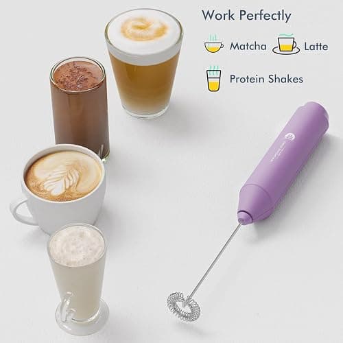 Powerful Milk Frother Handheld Foam Maker, Mini Whisk Drink Mixer for Coffee, Cappuccino, Latte, Matcha, Hot Chocolate, With Stand, Light Purple thumbnail 5