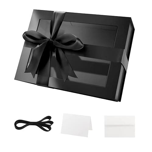 PACKQUEEN Black Gift Box with Lid and Window, 9x6.5x3.8 Inches, Clear Gift Box for Present Contains Ribbon, Card, Groomsman Proposal Box - Image 1
