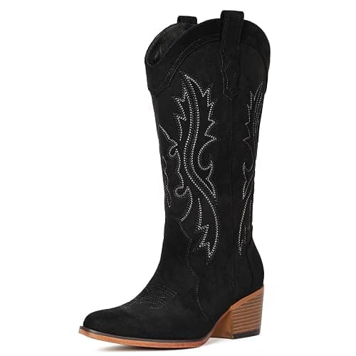 IUV Cowboy Boots For Women Western Cowgirl Boots Mid Calf Snip Toe | Chunky Heel Ideal for low insteps thumbnail 4