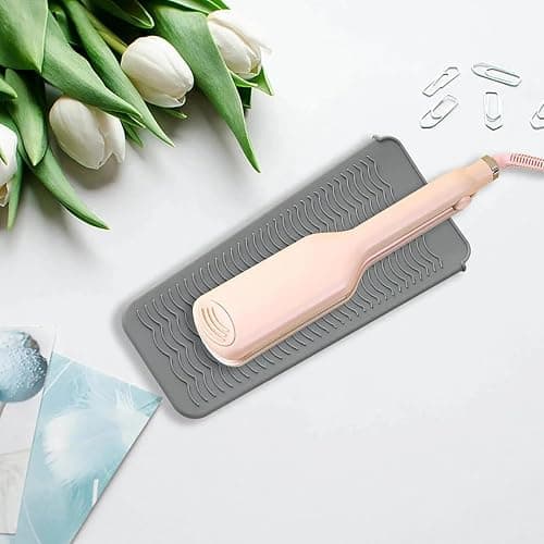 Heat Resistant Silicone Mat with Hanging Hole, Straightener Heat Resistant Travel Mat & Pouch for Curling Iron, Flat Iron and Other Hot Hair Styling Tools, 11 x 5 in, Gray thumbnail 9