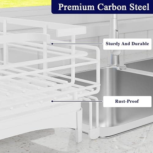 COHOSEGE Large Dish Drying Rack,Extendable Dish Rack with Cutlery Holder, Anti-Rust White Dish Racks for Kitchen Counter,Dish Drainers for Kitchen Sink,Over The Sink Drying Rack Kitchen thumbnail 5