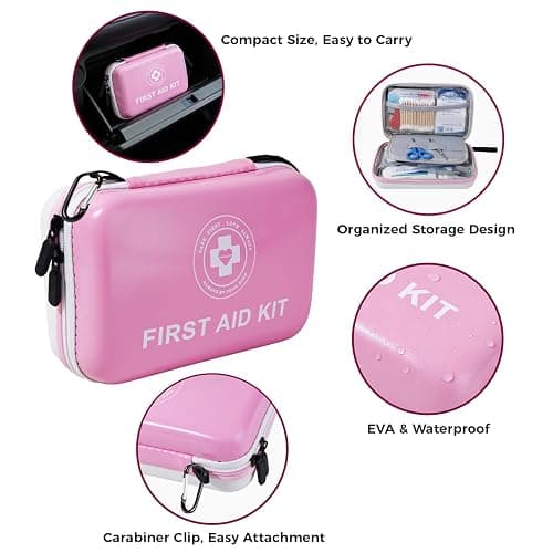Premium First Aid Kit - 305 Piece Dual-Color Emergency Kit with Hard Shell & Fluorescent Interior Coating, Compact Survival Kit for Home, Car, Travel, Hiking & Outdoor (Pink/White) thumbnail 4