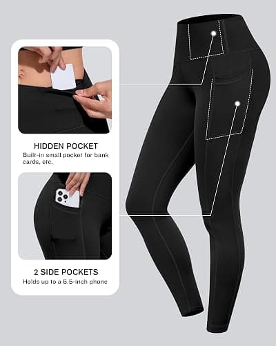 CHRLEISURE Leggings with Pockets for Women, High Waisted Tummy Control Workout Yoga Pants thumbnail 3