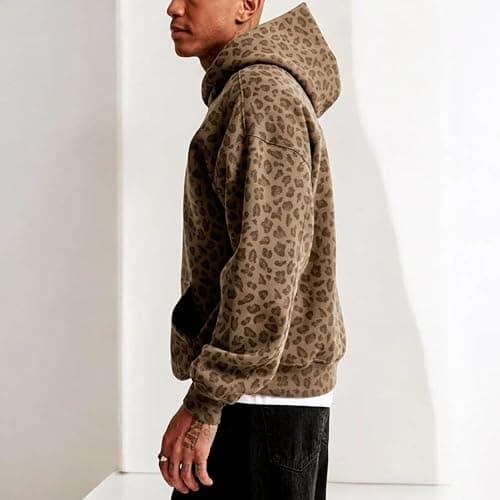 Men's Y2K Leopard Cheetah Print Hoodie - Oversized Vintage Streetwear Sweatshirt, Long Sleeve Pullover with Pockets thumbnail 4