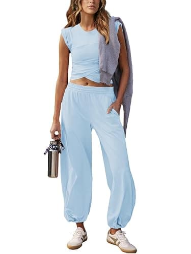Outfeel Women 2 Piece Outfit Set Loungewear Cropped Tops and Jogger Sweatpant Matching Set Coordinated Sweatsuit with Pockets - Image 1