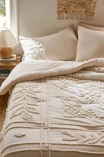 Luxury Duvet Cover Set Included Two Pillowcases, Stonewashed Cotton Comforter Cover with Zipper Closure, Twin Full Queen Oversized Tufting Duvet Cover Set (White, Over Size 120X120) thumbnail 2