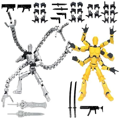 T13 3D Action Figure Set (Assembly Completed) 2 Pcs, 3D Printed Multi-Jointed, Titan 13 Action Figures, Multi-Articular Lucky Mobile Robot Nova,Desktop Decorations for Game Lovers Toys (Sliver Gold) - Image 1