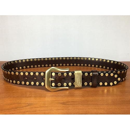 YJSG Studded Belt Men, Adjustable Leather Rivet Punk Casual Cowhide Belt for Men with Brass Metal Pin Buckle,Brown,105CM/41.3'' thumbnail 5