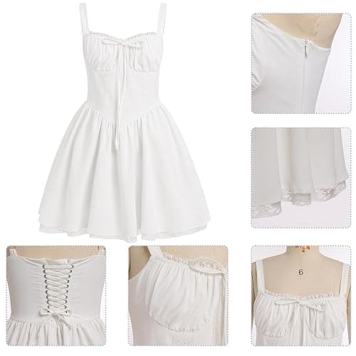 Odizli Damen Sommer Sexy Ärmellos Spaghettiträger Boho Blumen Spitze Kurz Minikleid thumbnail 6