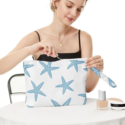 Fokongna Wet Bag, Travel Wet Dry Bag Water Proof Beach Bags for Swimsuit Beach Pool Diapers Dirty Yoga Gym Clothes Zipper Pouch, for Women Sister Friends Ocean Sea Shells Makeup Bag - Starfish 03 thumbnail 2