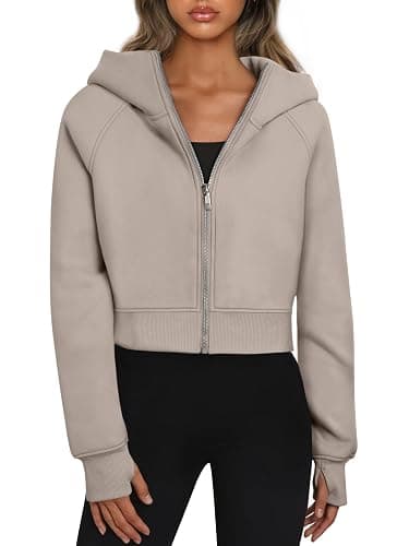 Trendy Queen Womens Zip Up Hoodies Jackets Cropped Sweatshirts Fleece Fall Outfits Casual Comfy Y2k Tops Winter Clothes 2025 - Image 1