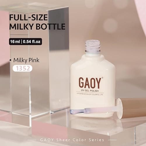 GAOY Sheer Light Pink Gel Nail Polish, 16ml Jelly Milky White Peach Translucent Color 1352 UV Light Cure Gel Polish for Nail Art DIY Manicure and Pedicure at Home thumbnail 7
