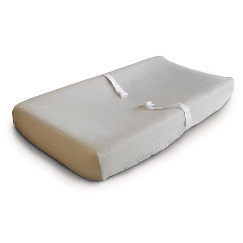 mushie Extra Soft Muslin Fitted Changing Pad Cover (Fog) - Fog - Image 1