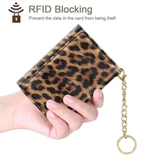 Simikol Trifold Womens Wallet Small Slim RFID Blocking Card Wallet Cute Credit Card Holder Leather Mini Purse with Cash Pocket 7 Card Slots ID Window, Leopard thumbnail 3