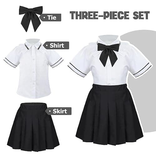 Girls' School Uniform Skirt Set，Girls Bow Tie Shirt Top with Pleated Mini Skirt Suit Costume Cute Student Outfit Set thumbnail 3
