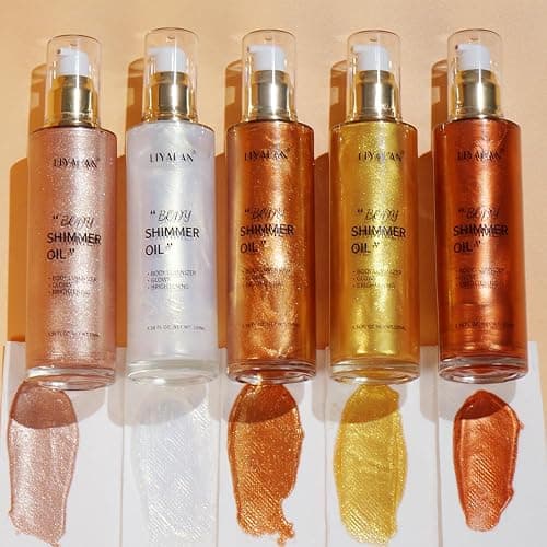 Liyalan Shimmer Body Oil 5 Color Gold 3.38 Fl Oz Face Glow Pearl Highlighter Illuminator Body Makeup Shine Glitter Gold Liquid Taning thumbnail 8