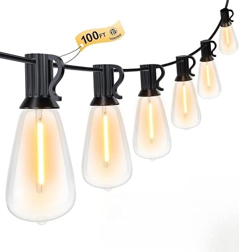 LaPitio 100FT Outdoor String Lights, Waterproof Patio Lights with Shatterproof ST38 Vintage Edison Bulbs, Connectable Outside Hanging Lights for Backyard, Porch, Deck, Balcony, Garden, 2700K Dimmable - Image 1