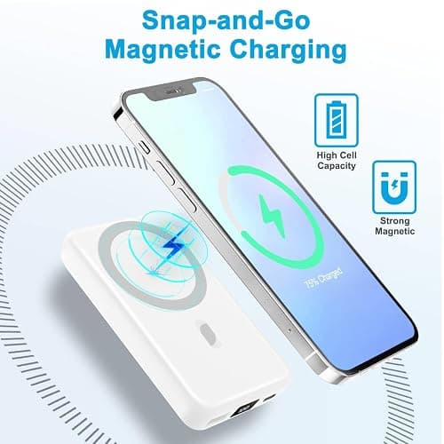 AOGUERBE for Magsafe Portable Charger, 10000mAh Magnetic Power Bank PD 22.5W Fast Charging Wireless Battery Pack with LED Display for iPhone 17/16/15/14/13/12 Series-White thumbnail 4