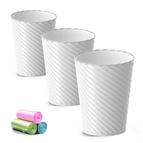 Bathroom Trash Can, 3 Pack 1.8 Gallons Small Trash Can with Trash Bags, Bathroom Garbage Can, Plastic Trash Bin, Round Waste Basket for Living Room, Bedroom, Office, Kitchen, Compact Space (White) - Image 1