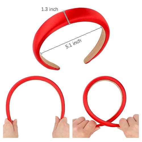 Amariver Red Headband for Women 1.2inch Satin Headbands Padded Head Bands DIY Plain Hair Band Fashion Red Hair Accessories for Women Girls thumbnail 2