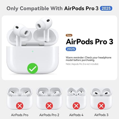 Ljusmicker for AirPods Pro 3 Case 2025 with Cleaner Kit,Soft Silicone Protective Cases for Apple AirPods Pro 3rd Generation Case for Women Men,AirPod Pro 3 Cases Cover Accessories with Keychain-Black thumbnail 2