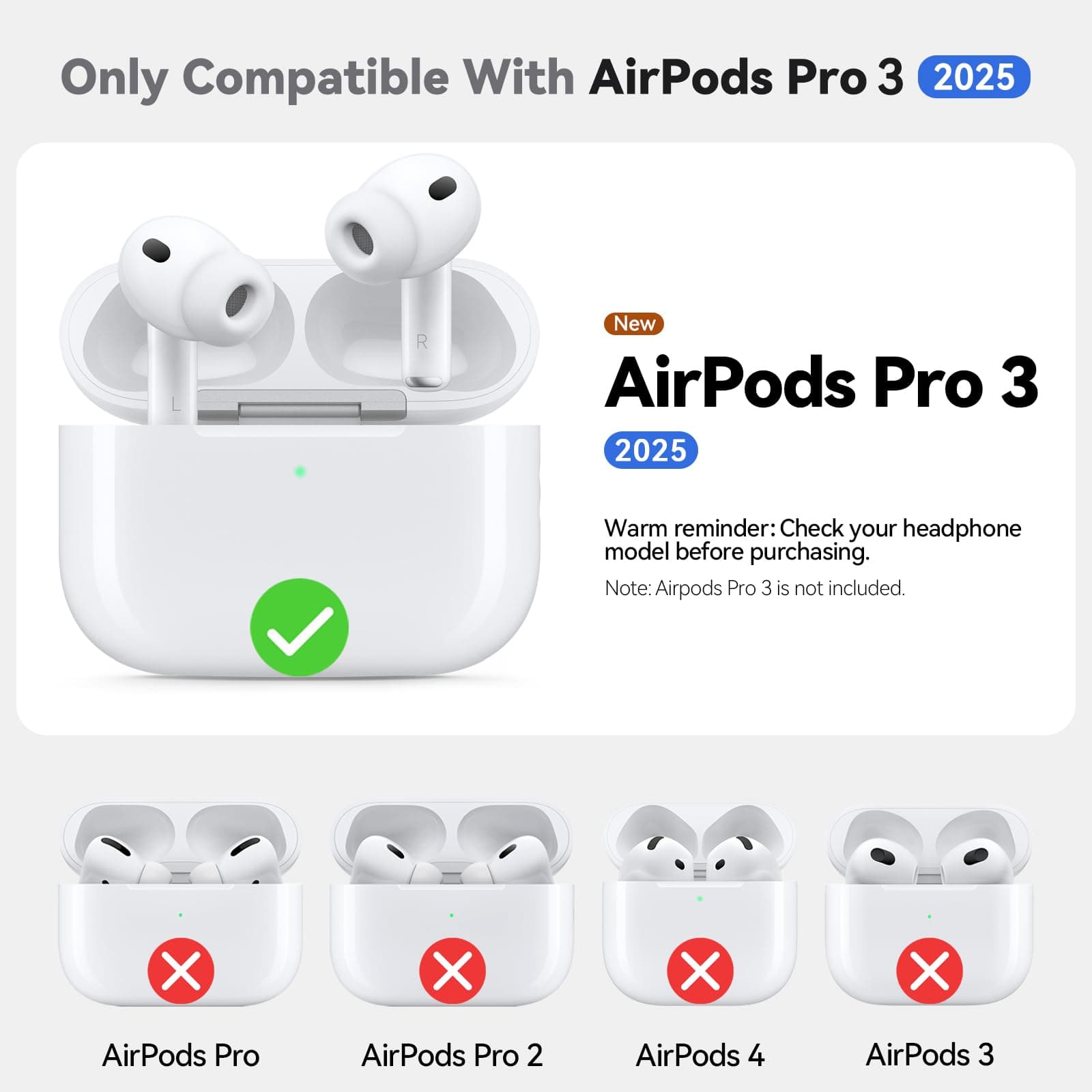 Ljusmicker for AirPods Pro 3 Case 2025 with Cleaner Kit,Soft Silicone Protective Cover for Apple AirPods Pro 3rd Generation Case for Women Men,AirPod Pro 3 Cases Accessories with Keychain-Light Grey thumbnail 2