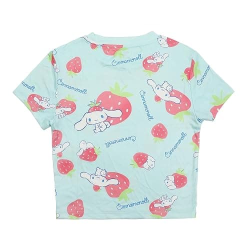 Bioworld Cinnamoroll & Strawberries All-Over Print Women's Blue Crew Neck Short Sleeve Baby Tee thumbnail 7