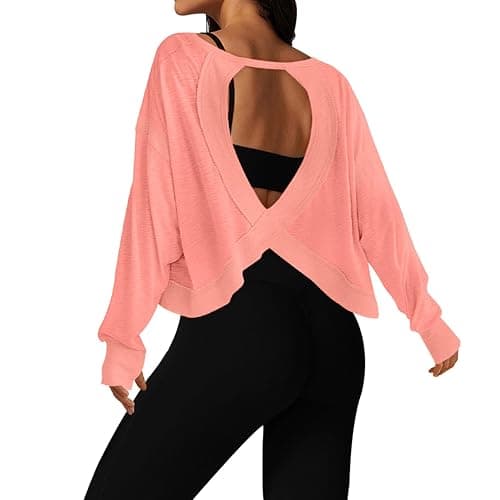 UNIANKIYA Open Back Workout Tops for Women Long Sleeve Cropped Athletic Clothes Gym Running Yoga Low Impact Sports T Shirts - Image 1