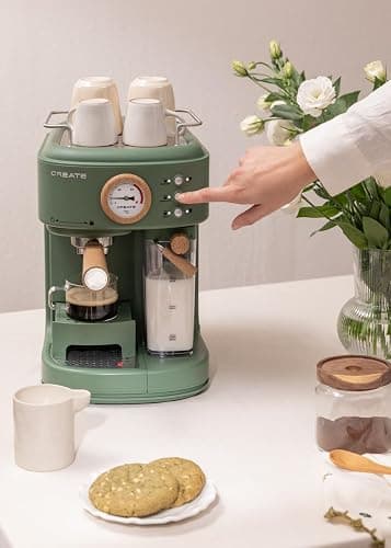 CREATE / THERA RETRO PRO/Machine à espresso semi-automatique Vert sauge / 20 bar, bac à lait, égouttoir, deux becs verseurs, capacité 1,5l, pour café moulu, 1250W thumbnail 6