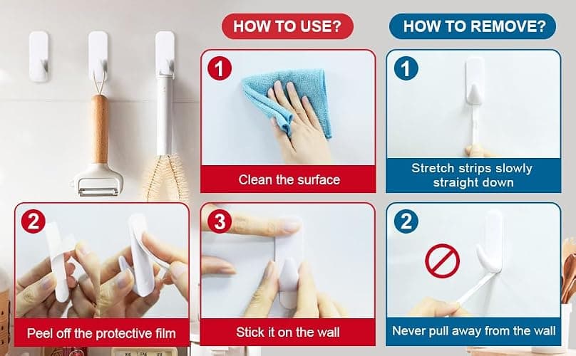 Sinfuo Utility Wall Hooks for Hanging Medium 16 Hooks, Damage Free Hanging Wall with Adhesive 20 Strips, Heavy Duty Adhesive Damage Free for Key Holder, Coat, Door, Shower thumbnail 7