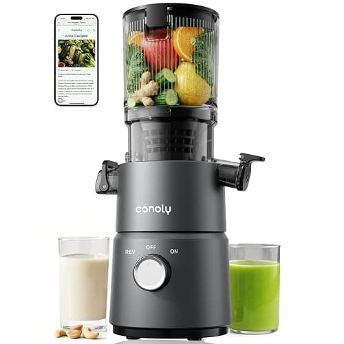 Canoly C03 Cold Press Juicer, 4.5" Wide Feed Chute Juicer Machine with 200W AC Motor, Fit Whole Vegetables & Fruits, 2-in-1 Strainer (Juice & Nut Milk Maker), Space-saving, Easy to Clean, Dark Gray - Image 1