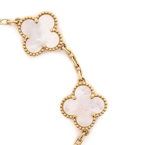 Van Cleef & Arpels, Pre-Loved Vintage Alhambra 5 Motifs Bracelet 18K Yellow Gold and Mother of Pearl, Yellow Gold thumbnail 4