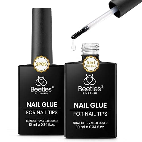 Beetles 9 in 1 Gel Nail Glue for Acrylic Nails Tips, 2 Pcs 10ml Super Strong Nail Glue for Clear False Nails Tips Base Coat Rhinestones Blooming Art Summer Nails Long Lasting U V Light Cure - Image 1