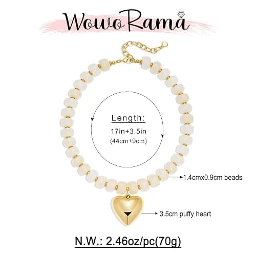 WOWORAMA Chunky Heart Necklaces for Women Colorful Resin Beaded Choker Necklace Gold Puffy Heart Statement Necklace Trendy Acrylic Choker Jewelry thumbnail 6