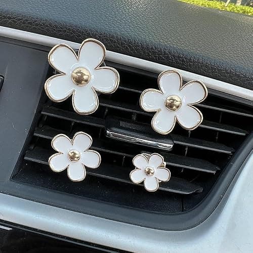 6 Pcs Daisy Flower Air Vent Clip Air Conditioning Outlet Clip Car Air Freshener Clip Car Interior Decor Charm Colorful Car Interior Accessories for Girls Women(White) thumbnail 5