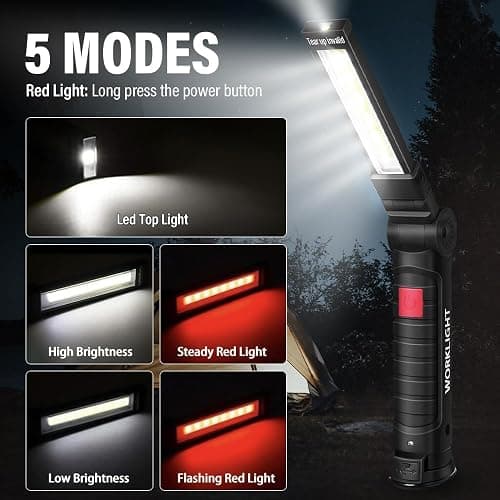 LED Work Light Rechargeable Flashlight, Christmas Stocking Stuffers Gifts for Men Him Husband Mechanic Torch Grill Light Inspection Lamp Magnetic Base 5 Modes 360° Rotate Car Emergency Repair 2PCS thumbnail 2