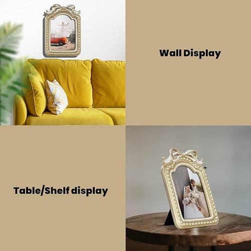 GUOER Vintage 5x7 Picture Frame with Bow Antique Ornate Table Top and Wall Mounting Photo Frame with High Definition Glass Front for Home Decor, Photo Gallery, Art(5x7, Gold) thumbnail 5