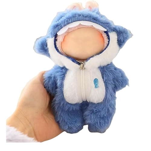 Clothes for Doll(NO Doll) - Handcrafted Crochet Blue Shark Bodysuit for 17cm Doll, Premium Outfit with Accessories, Stylish labubu Clothes for Doll  - Style B thumbnail 3