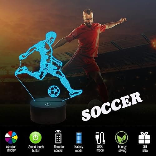 FULLOSUN Soccer Night Light, 3D Optical Illusion Lamp for Soccer Fan, Idea Birthday Xmas Gifts for Sport Fan Boys Girls with Remote Control 16 Color Change + Dim Function + 4 Flash Mode thumbnail 8