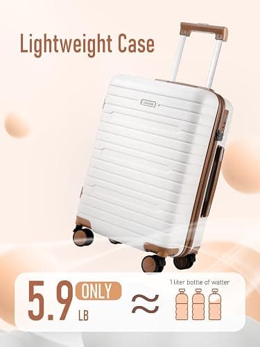 FIGESTIN Carry on Luggage 22x14x9 Airline Approved with Spinner Wheels, Hardside Lightweight 20" Carry on Suitcase Airline Approved TSA Lock (Beige) thumbnail 3