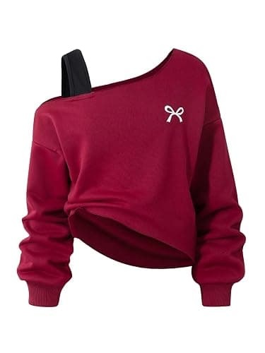 SOLY HUX Girl's Cold Shoulder Sweatshirts Bow Graphic Long Sleeve Shirts Pullover Fall Clothes - Image 1