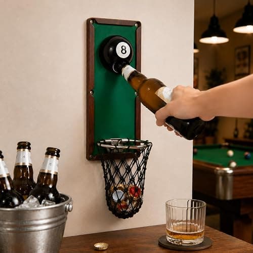 Arola Magnetic Billiard Ball Bottle Opener, Removable Metal Wall Mounted Opener with Cap Catcher Collector, Birthday Gift for Billiards Enthusiast, Beer Lovers and Men, as Kitchen Yard Bar Decoration thumbnail 3