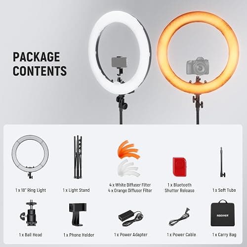 NEEWER Ring Light 18inch Kit: 55W 5600K Professional LED with Stand and Phone Holder, Soft Tube & Bag for Tattoo Lash Extension Barber Makeup Artist Studio Video Photography Lighting, RL-18 thumbnail 9