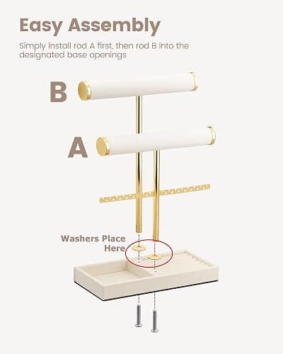 Lolalet 3 Tier Jewelry Stand Holder, Bracelet Necklace Display -Beige | PU Leather Hanging Jewelry Rack with Storage Tray, Ring Watch Bangle Earring Organizer, Gifts Dorm Room Decor for Women Girls thumbnail 7
