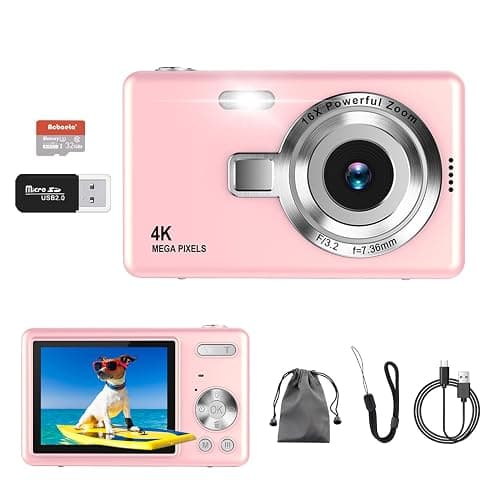 4K Digital Camera, Acbaeta Autofocus 50MP Vlogging Camera with 32G SD Card, 16X Zoom, Flash, Anti-Shake, Compact Portable Small Point and Shoot Digital Camera (Q12 Pro-Pink) - Image 1